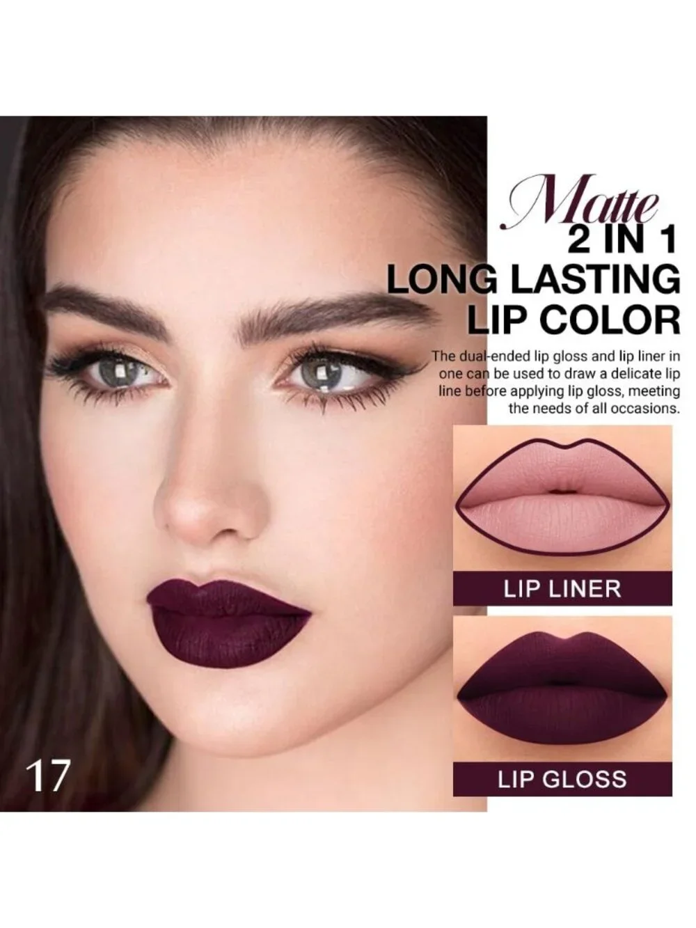 17#-Deep Red 2-in-1 Waterproof Long Lasting Double-Ended Matte Liquid Lipstick